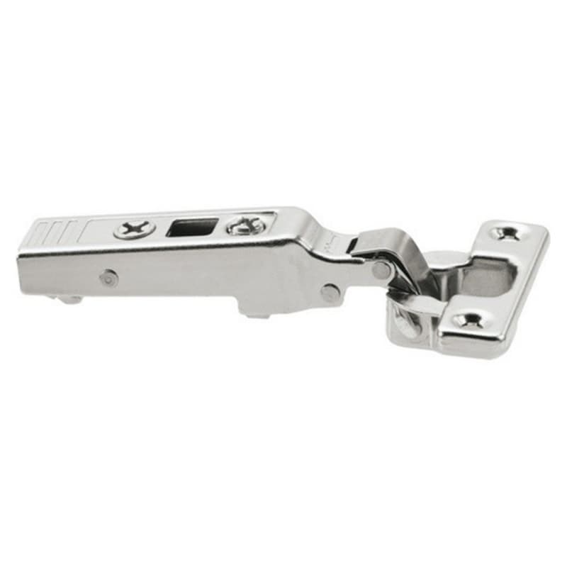 Clip Top 94° Opening Mini Hinge, 38mm Bore Pattern, Self-Closing, Full Overlay, Nickel-Plated, Screw-On