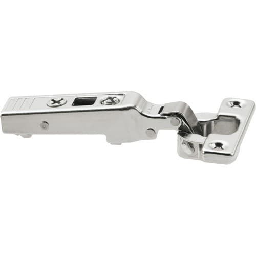 Clip Top 94° Opening Mini Hinge, 38mm Bore Pattern, Self-Closing, Full Overlay, Nickel-Plated, Screw-On