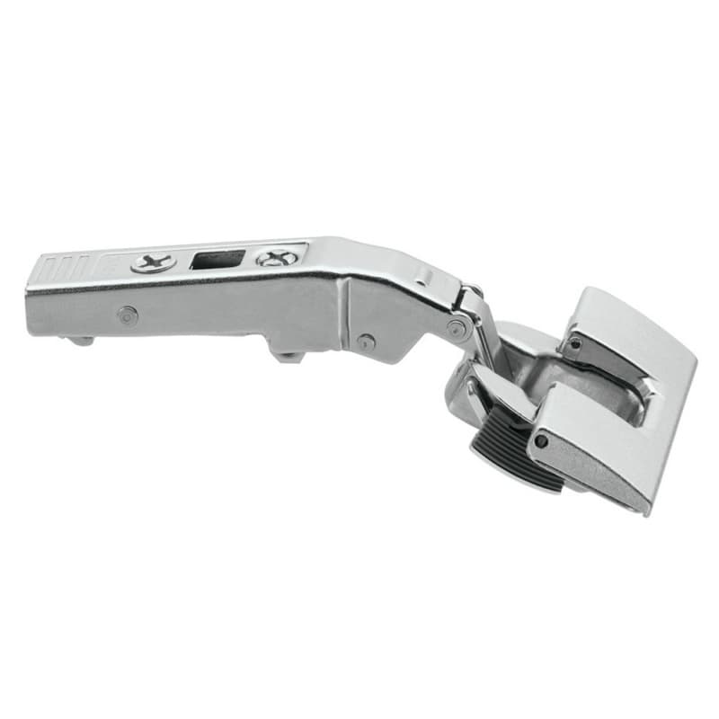 Clip Top +30° Angled 110° Opening Hinge, 45mm Boring Pattern, Self-Closing, Overlay, Nickel-Plated, Inserta