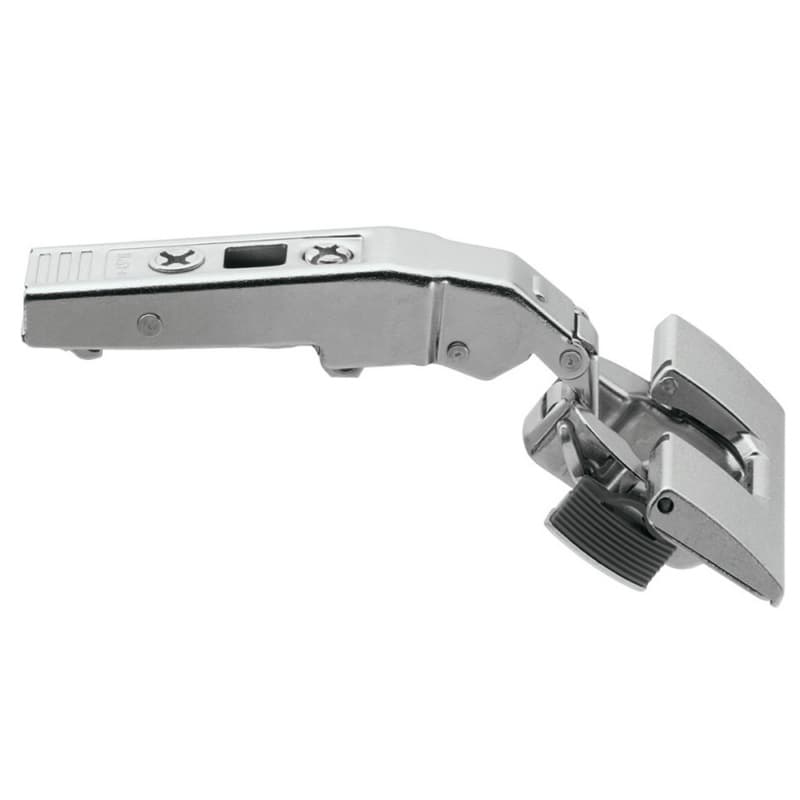 Clip Top +45° Angled 110° Opening Hinge, 45mm Boring Pattern, Self-Closing, Overlay, Nickel-Plated, Inserta