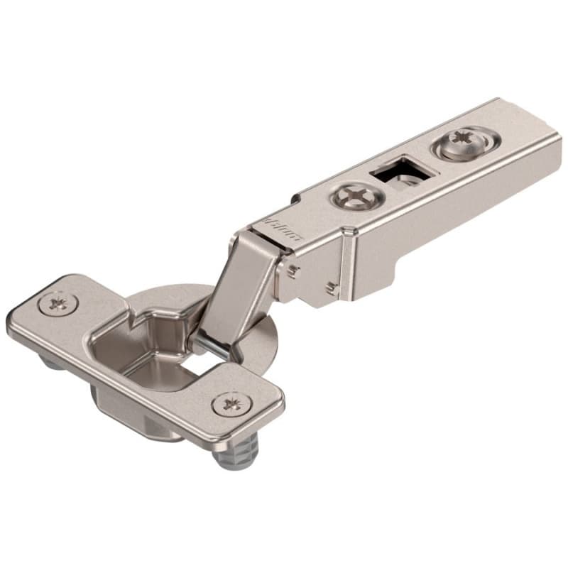 Clip 100° Opening Hinge, 45mm Bore Pattern, Free-Swinging, Full Overlay, Nickel-Plated, Dowelled