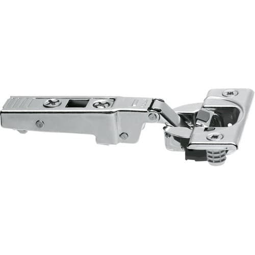 Clip Top 95° Opening Thick Door Hinge, 45mm Bore Pattern, Soft-Closing, Full Overlay, Nickel-Plated, Dowelled
