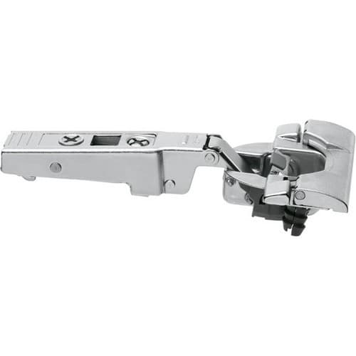 Clip Top 95° Opening Thick Door Hinge, 45mm Bore Pattern, Soft-Closing, Full Overlay, Nickel-Plated, Inserta