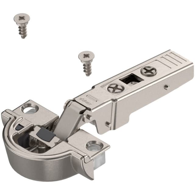 Clip Top 95° Opening Narrow Aluminum Door Hinge with BLUMOTION Soft-Closing, Overlay, Nickel-Plated, Screw-On