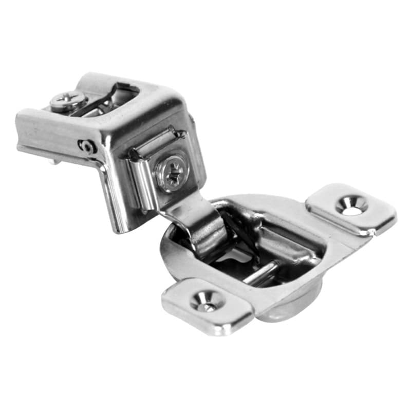 Compact 38C 107° Opening Wrap-Around Face Frame Hinge, 45mm Boring Pattern, Self-Closing, 1-3/8" Overlay, Dowelled
