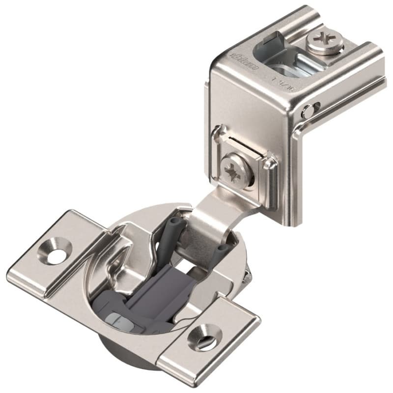 Compact 39C 110° Opening Wrap-Around Face Frame Hinge, 45mm Boring Pattern with BLUMOTION Soft-Closing, 1-9/16" Overlay, Screw-On
