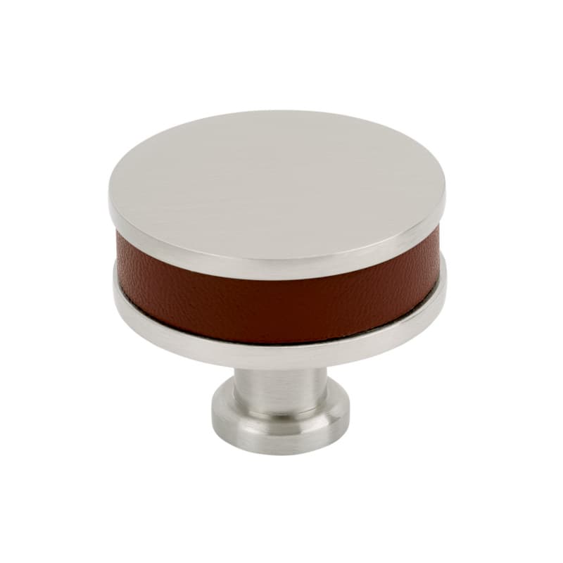 38mm Fairlane Cabinet Knob, Brown Leather/Satin Nickel