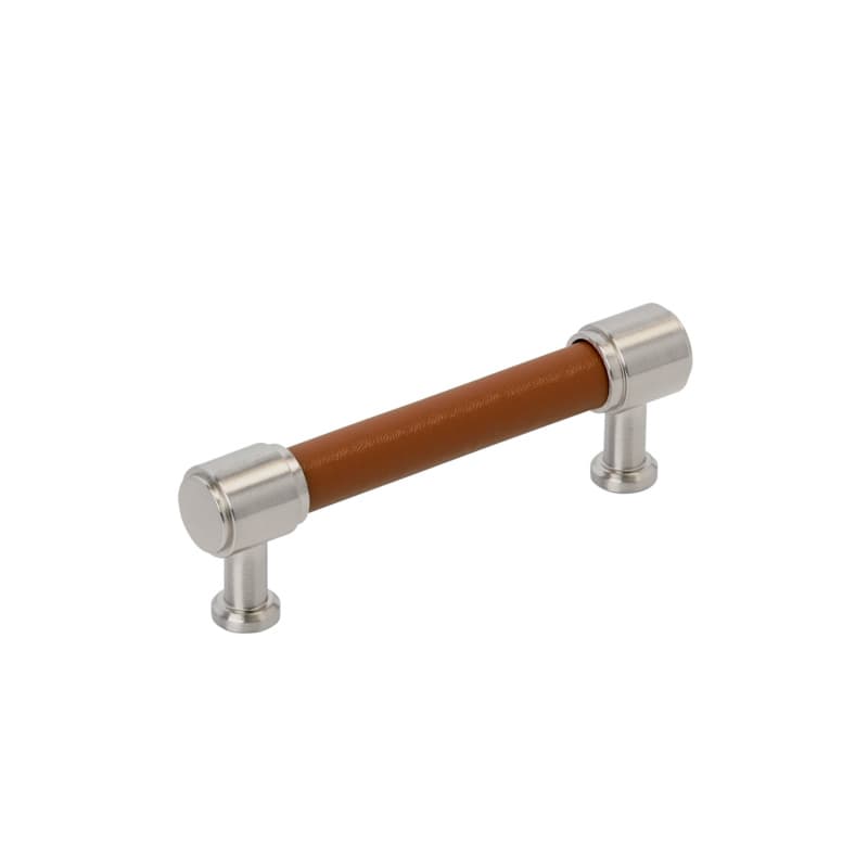 96mm Fairlane Cabinet Pull, Cognac Leather/Satin Nickel