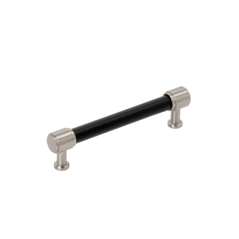 128mm Fairlane Cabinet Pull, Black Leather/Satin Nickel