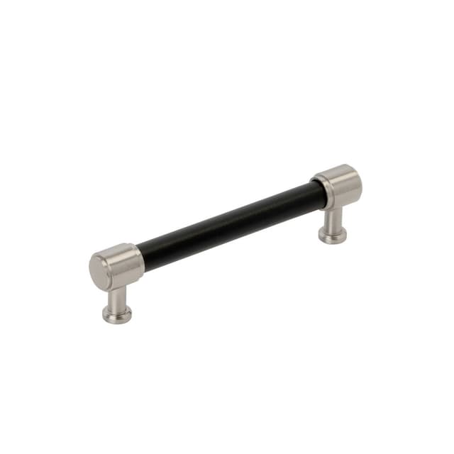 128mm Fairlane Cabinet Pull, Black Leather/Satin Nickel