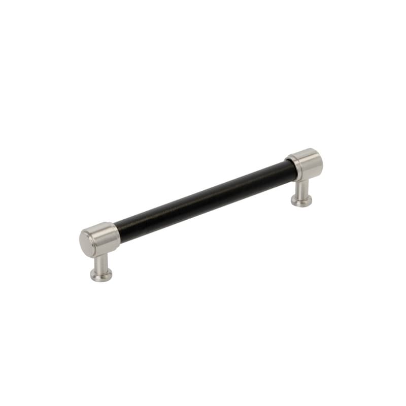 160mm Fairlane Cabinet Pull, Black Leather/Satin Nickel