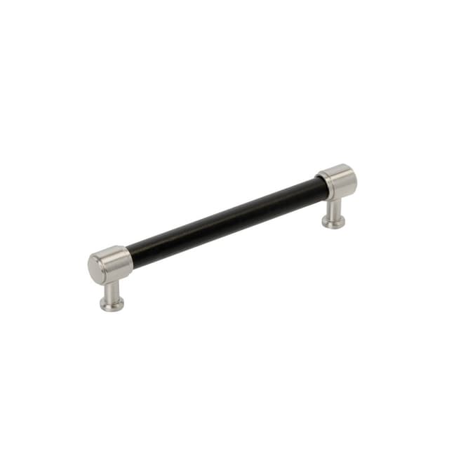 160mm Fairlane Cabinet Pull, Black Leather/Satin Nickel