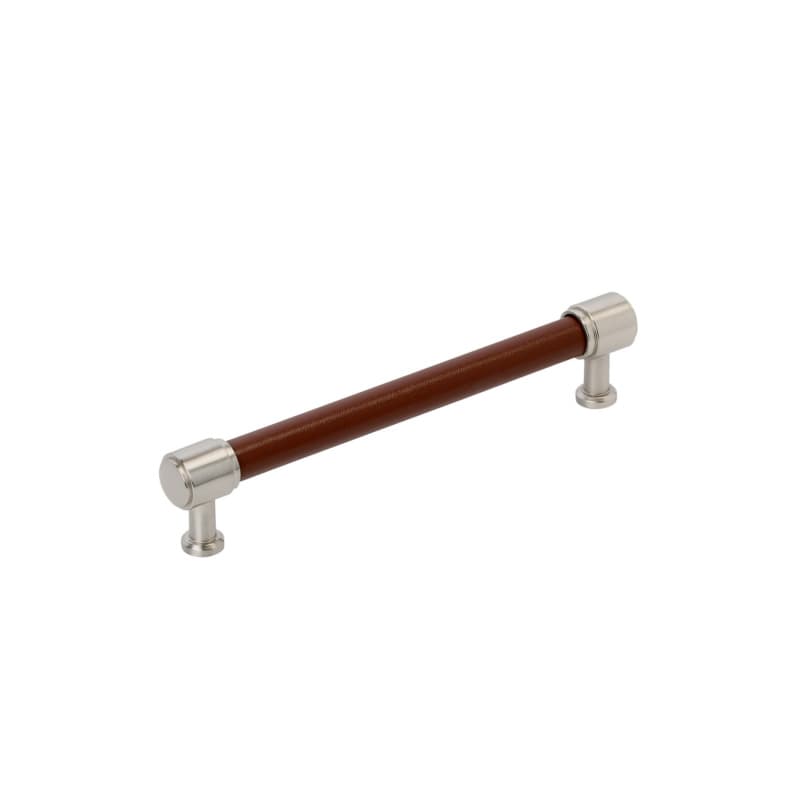 160mm Fairlane Cabinet Pull, Brown Leather/Satin Nickel