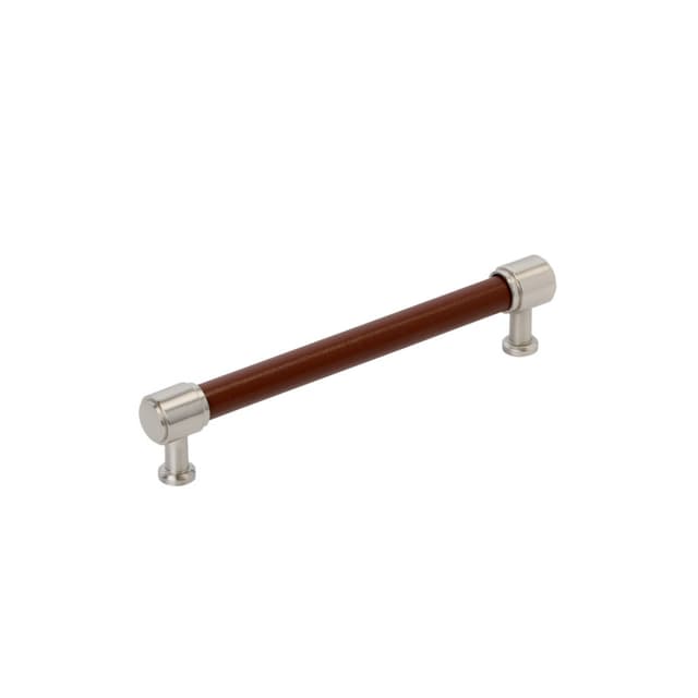 160mm Fairlane Cabinet Pull, Brown Leather/Satin Nickel