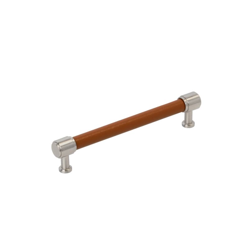 160mm Fairlane Cabinet Pull, Cognac Leather/Satin Nickel