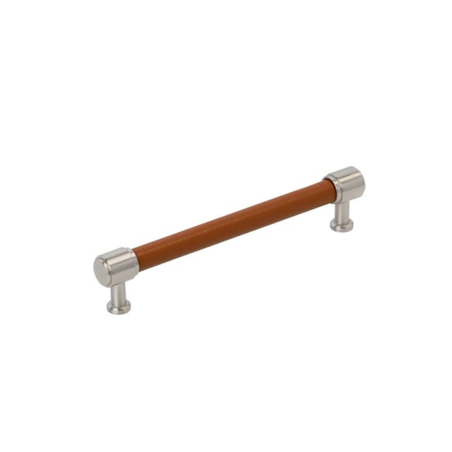 160mm Fairlane Cabinet Pull, Cognac Leather/Satin Nickel