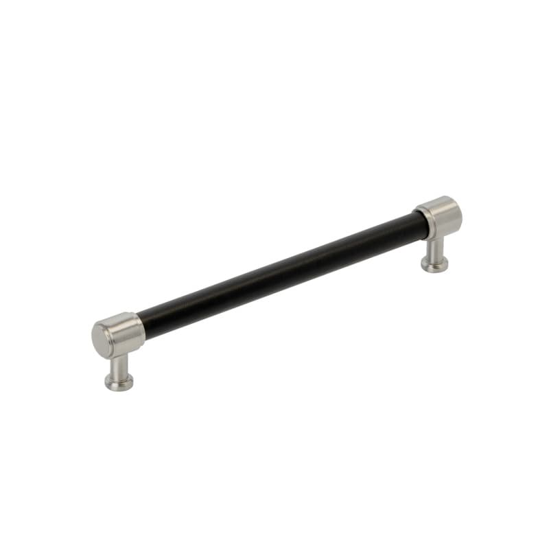 192mm Fairlane Cabinet Pull, Black Leather/Satin Nickel