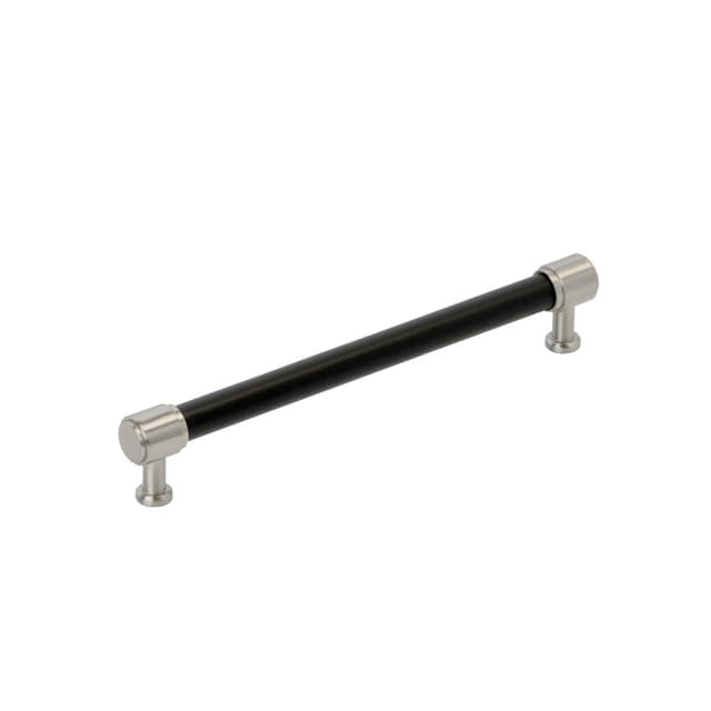 192mm Fairlane Cabinet Pull, Black Leather/Satin Nickel