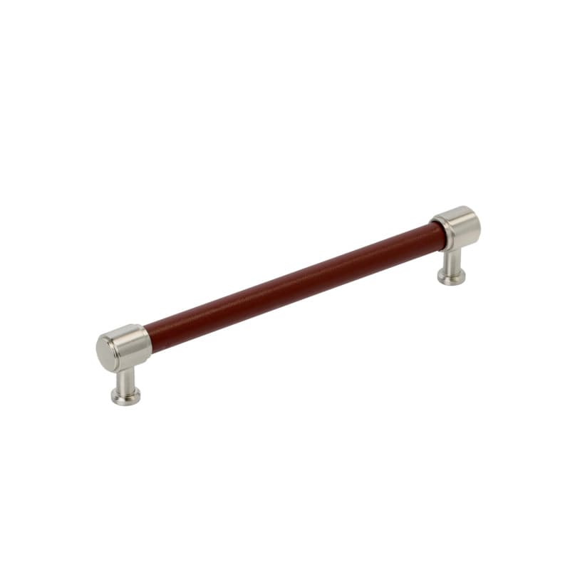 192mm Fairlane Cabinet Pull, Brown Leather/Satin Nickel