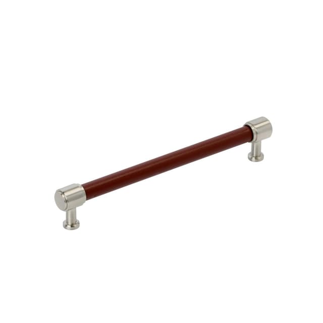 192mm Fairlane Cabinet Pull, Brown Leather/Satin Nickel