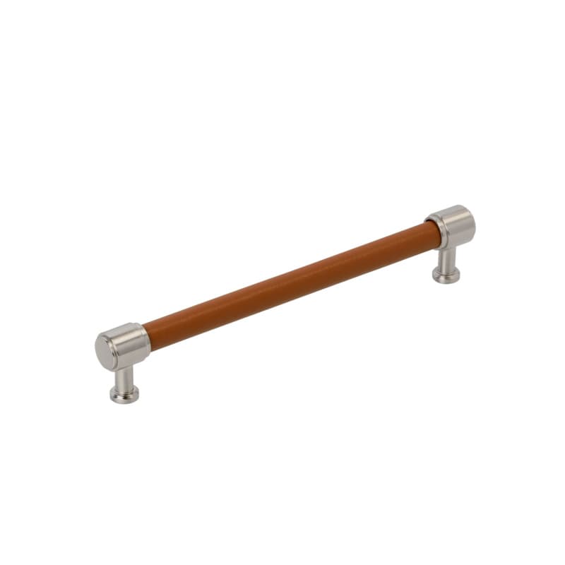 192mm Fairlane Cabinet Pull, Cognac Leather/Satin Nickel