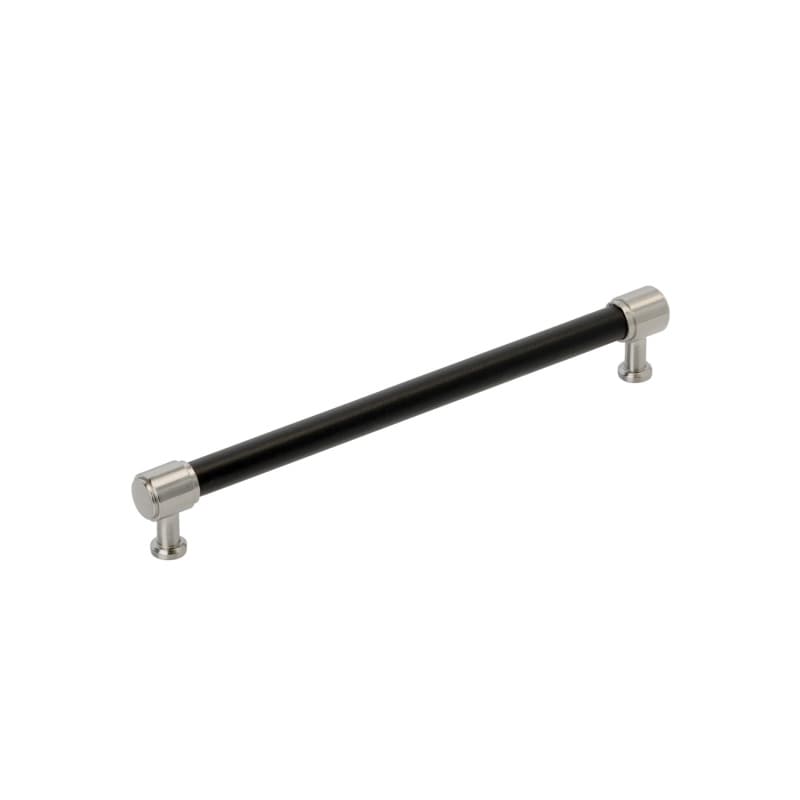 224mm Fairlane Cabinet Pull, Black Leather/Satin Nickel
