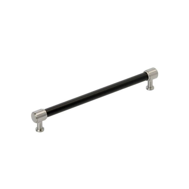224mm Fairlane Cabinet Pull, Black Leather/Satin Nickel