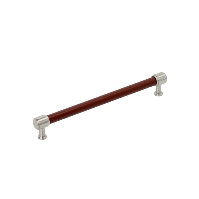 224mm Fairlane Cabinet Pull, Brown Leather/Satin Nickel