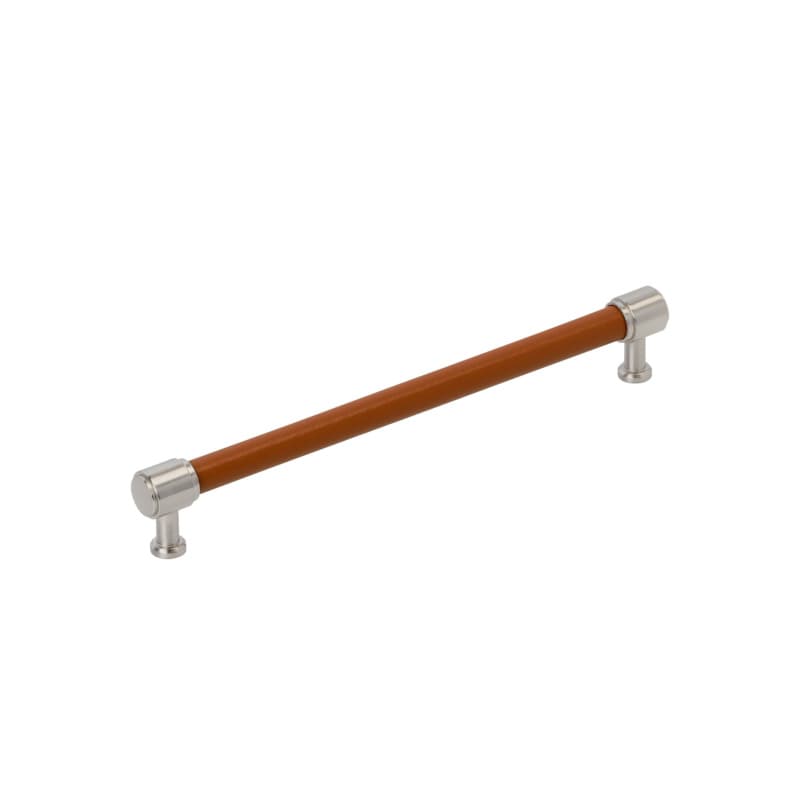 224mm Fairlane Cabinet Pull, Cognac Leather/Satin Nickel