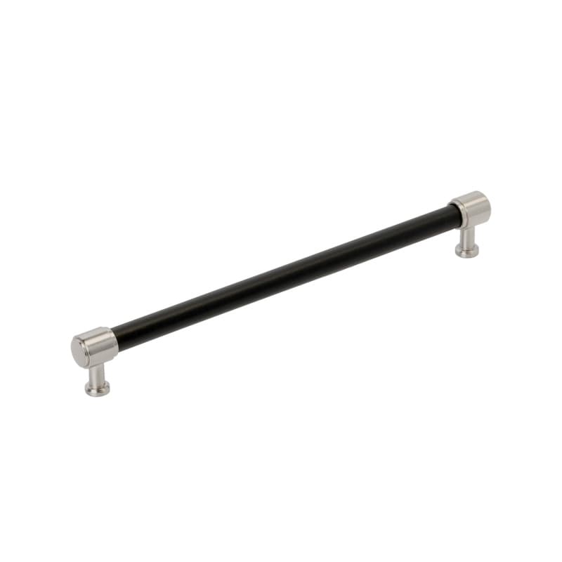 256mm Fairlane Cabinet Pull, Black Leather/Satin Nickel