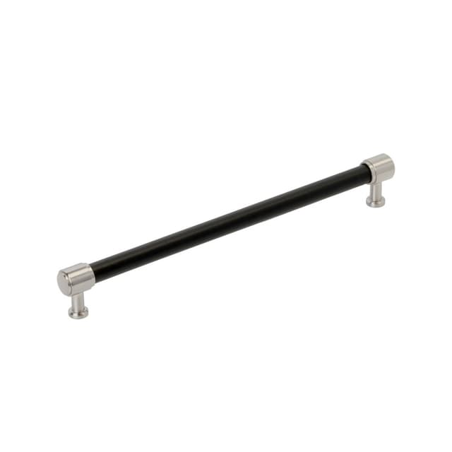 256mm Fairlane Cabinet Pull, Black Leather/Satin Nickel