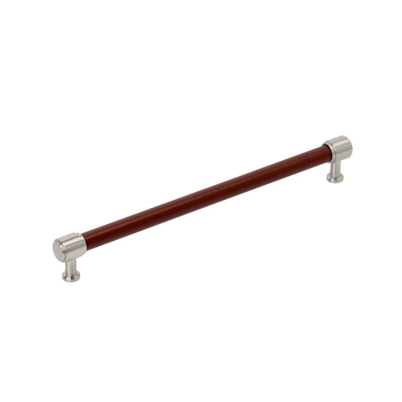 256mm Fairlane Cabinet Pull, Brown Leather/Satin Nickel