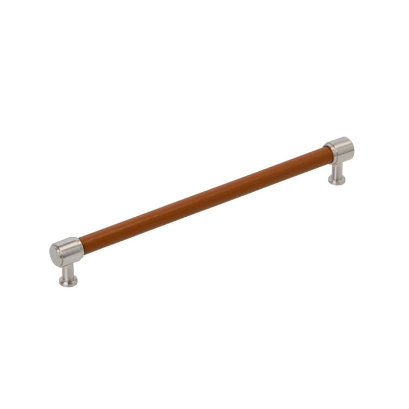 256mm Fairlane Cabinet Pull, Cognac Leather/Satin Nickel