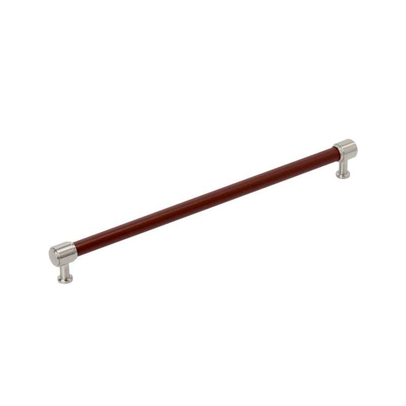 320mm Fairlane Cabinet Pull, Brown Leather/Satin Nickel