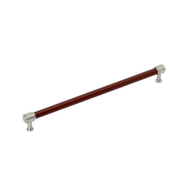 320mm Fairlane Cabinet Pull, Brown Leather/Satin Nickel