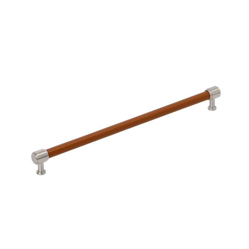 320mm Fairlane Cabinet Pull, Cognac Leather/Satin Nickel