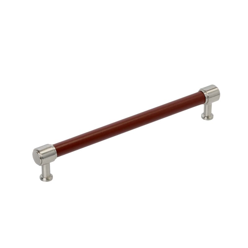 305mm Fairlane Appliance Pull, Brown Leather/Satin Nickel