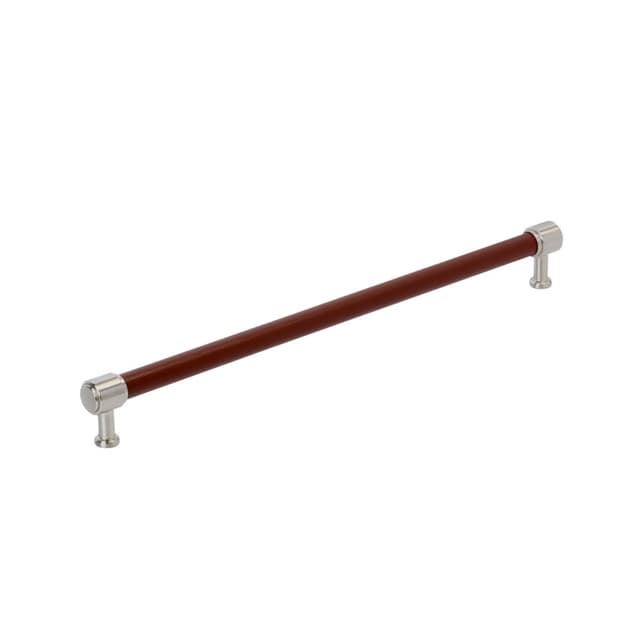 457mm Fairlane Appliance Pull, Brown Leather/Satin Nickel