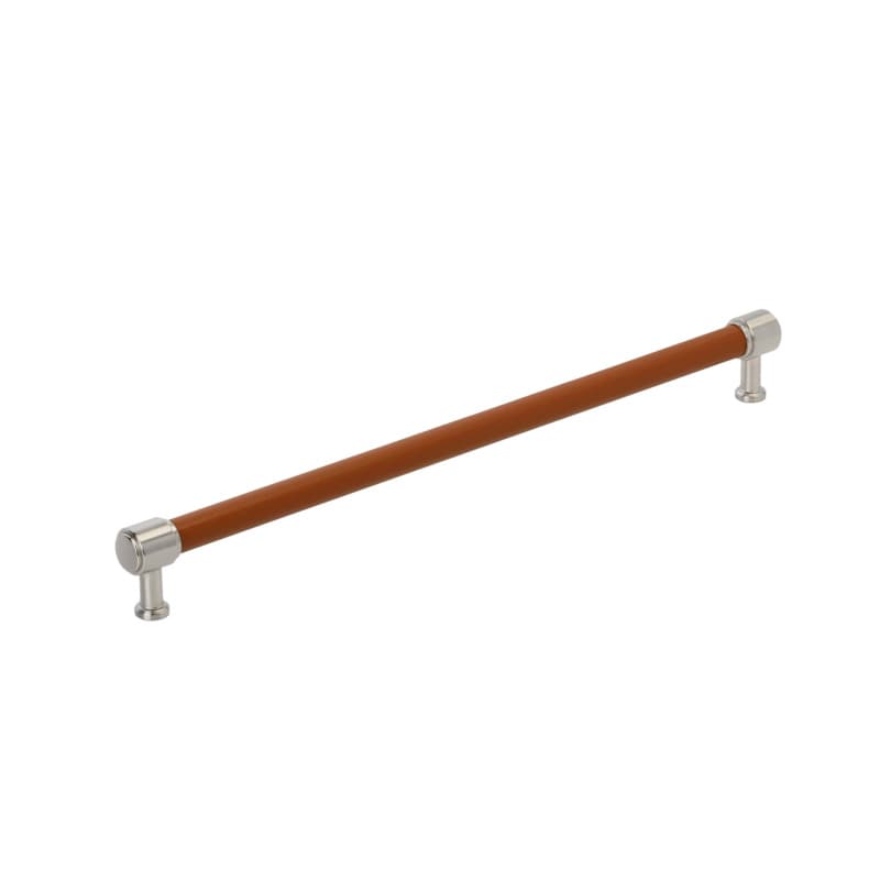 457mm Fairlane Appliance Pull, Cognac Leather/Satin Nickel