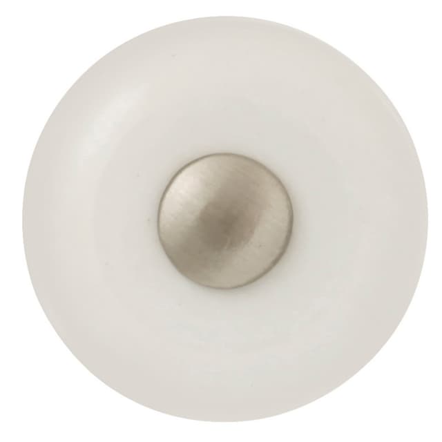 1-1/4" Tranquility Mushroom Cabinet Knob, Satin Nickel/White