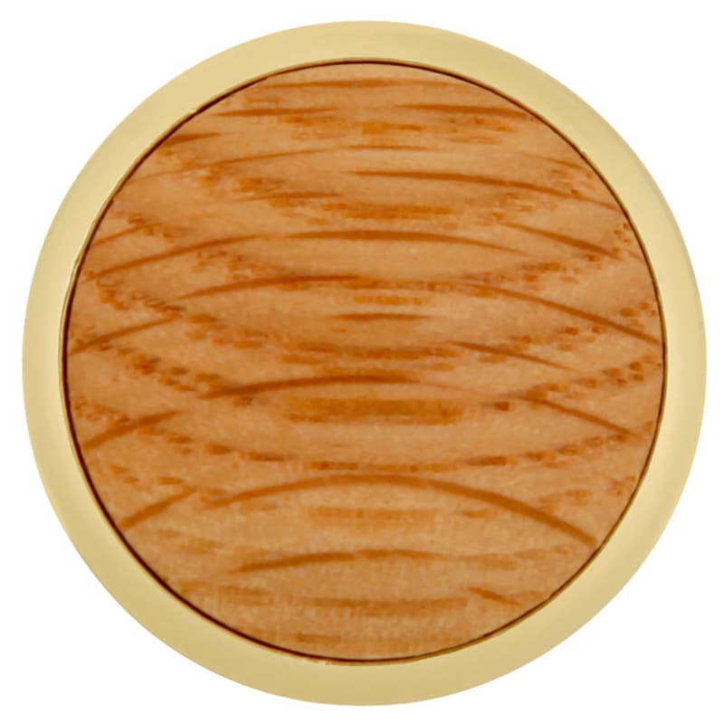 1-5/16" Woodgrain Round Cabinet Knob, Polished Brass/Oak