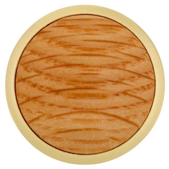 1-5/16" Woodgrain Round Cabinet Knob, Polished Brass/Oak