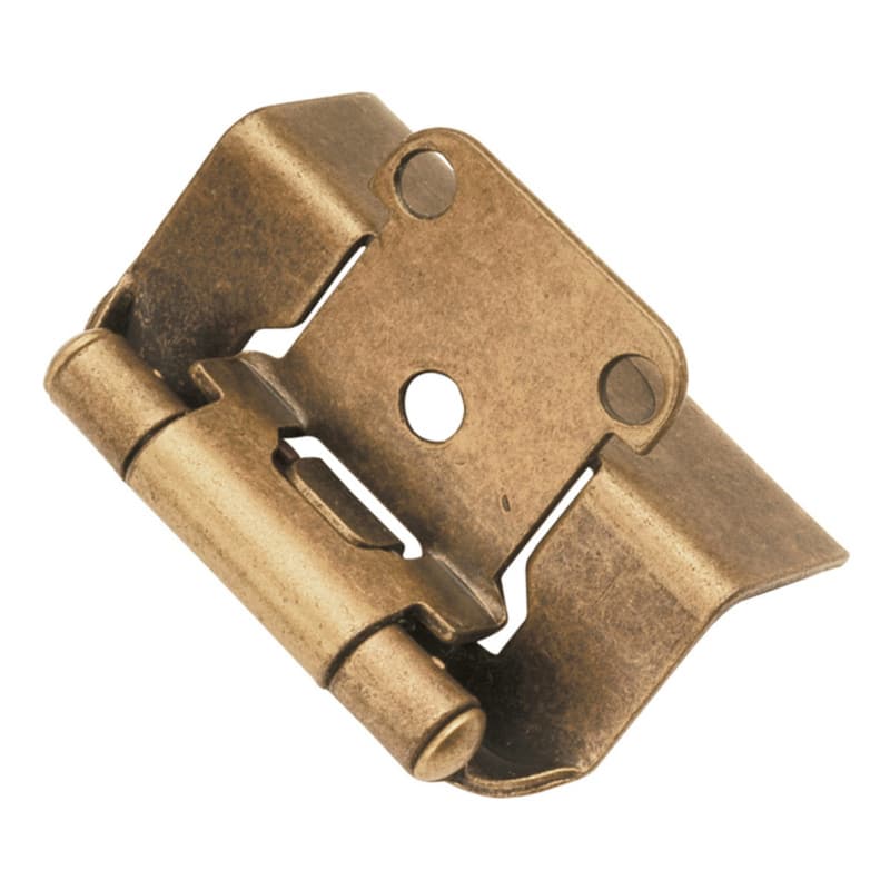 1/2" Overlay Semi-Concealed Full Wrap Hinge, Face Frame, Self-Close, Antique Brass