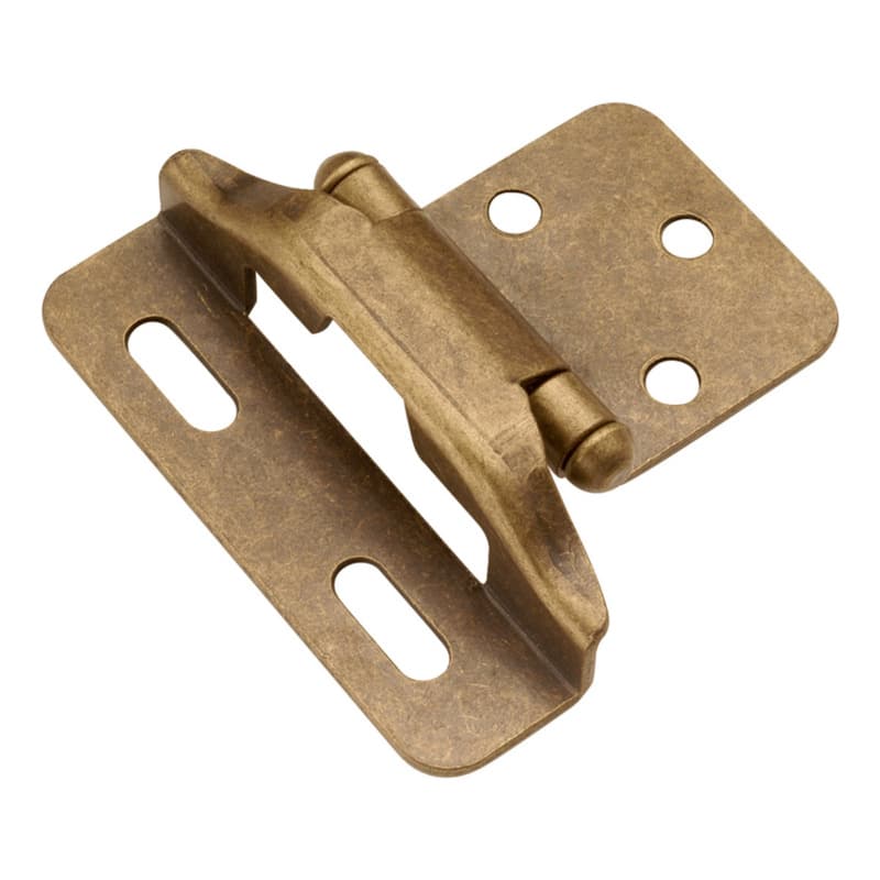 1/4" Overlay Semi-Concealed Wrap Hinge, Face Frame, Self-Close, Antique Brass