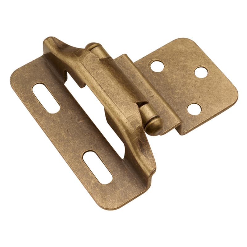 3/8" Inset 1/4" Overlay Semi-Concealed Wrap Hinge, Face Frame, Self-Close, Antique Brass