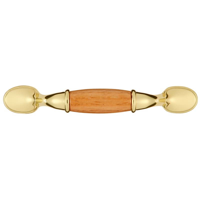 3" Woodgrain Cabinet pull, Polished Brass/Oak