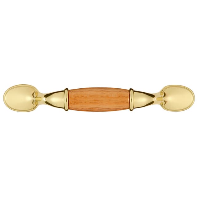 3" Woodgrain Cabinet pull, Polished Brass/Oak