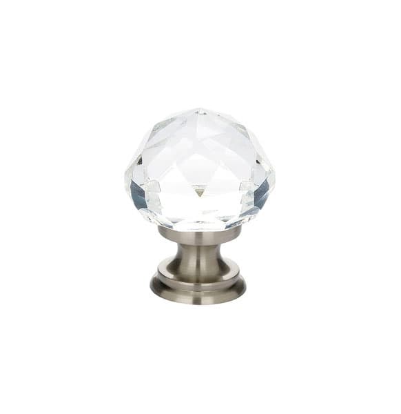 1" Diamond Glass Cabinet Knob, Satin Nickel