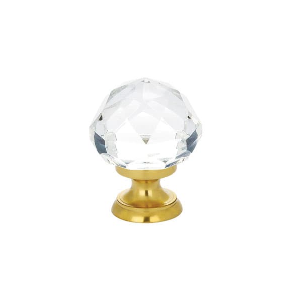 1-1/4" Diamond Glass Cabinet Knob, Polished Brass