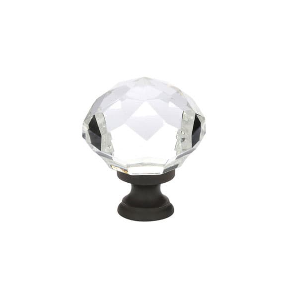 1-3/4" Diamond Glass Wardrobe Cabinet Knob, Oil Rubbed Bronze